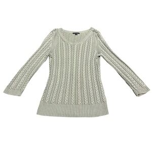 Brooks Brothers Women XS Silk Cable Knit Sweater Sage Green Scoop Neck Long Slv